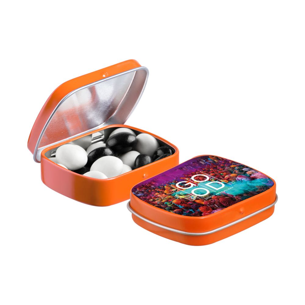 Mini scharnierblikje met snoep - Oranje