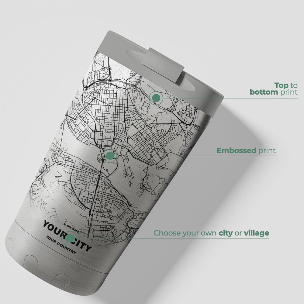 Thermosbeker / Koffiebeker x Jouw Stad -  Zilver - 350 ml