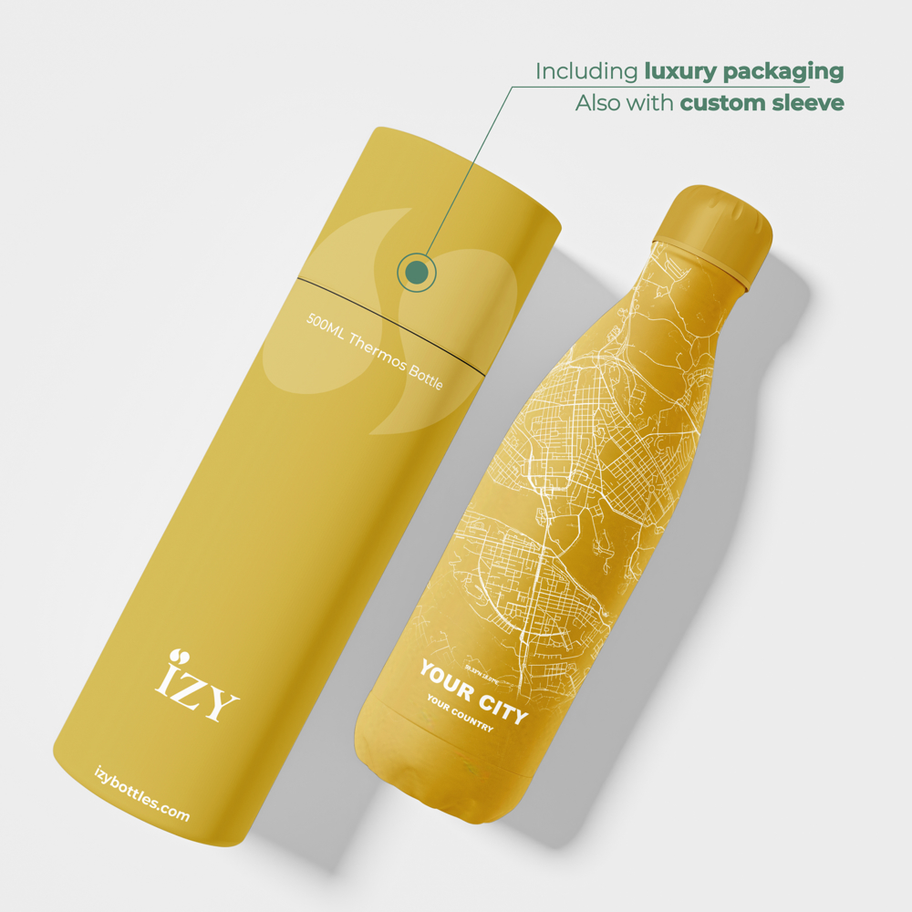 Thermosfles / Drinkfles x Jouw Stad - Geel - 500 ml