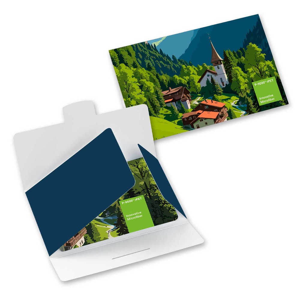 POLYCLEAN rPET displaydoekje 18x18 cm in papieren etui, all-inclusive-pakket