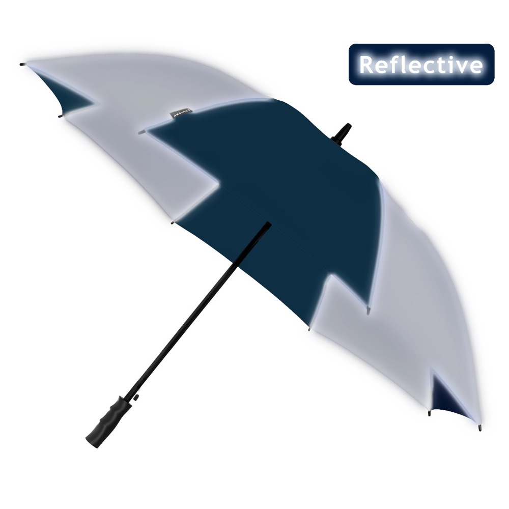 FALCONE - Reflecterende paraplu - Automaat - Windproof -  120 cm - Marine blauw / Zilver (± PMS 296C / 877C)