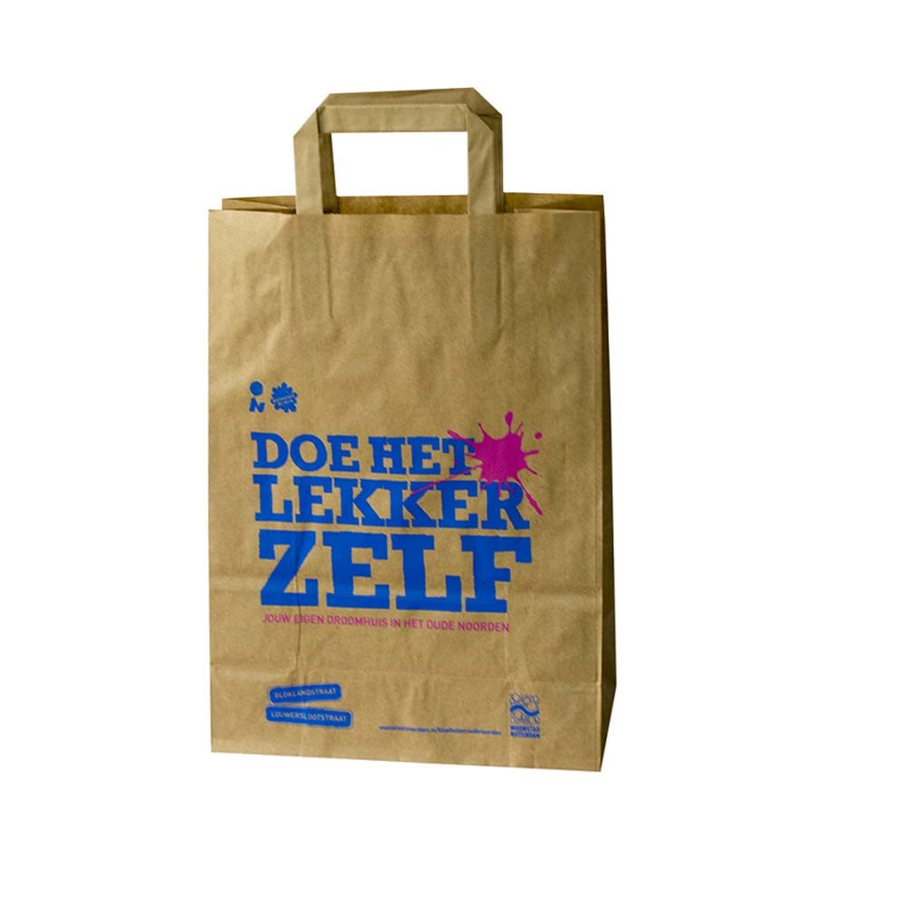 Draagtas, duurzaam kraft bruin, 18 x 10 x 34 cm, 80 grams, platte handle