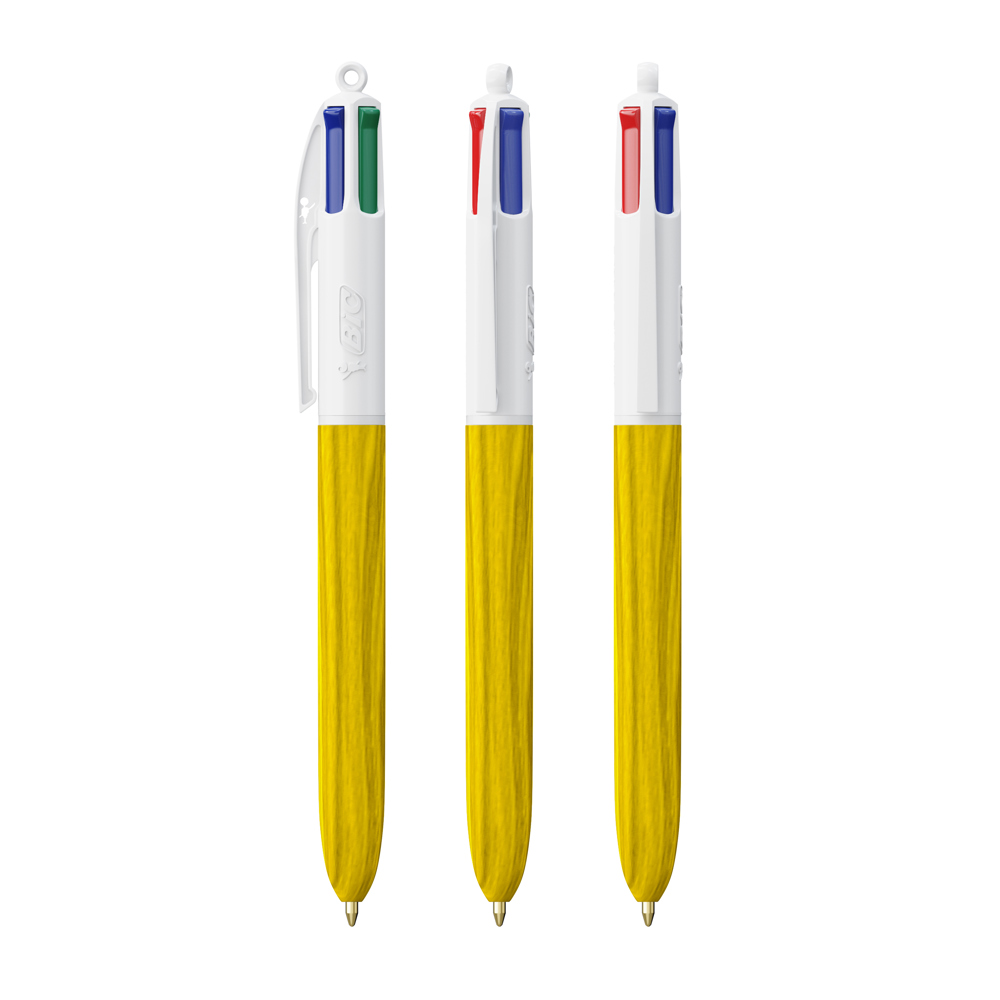 BIC® 4 Colours Wood Style - Wit - geel hout