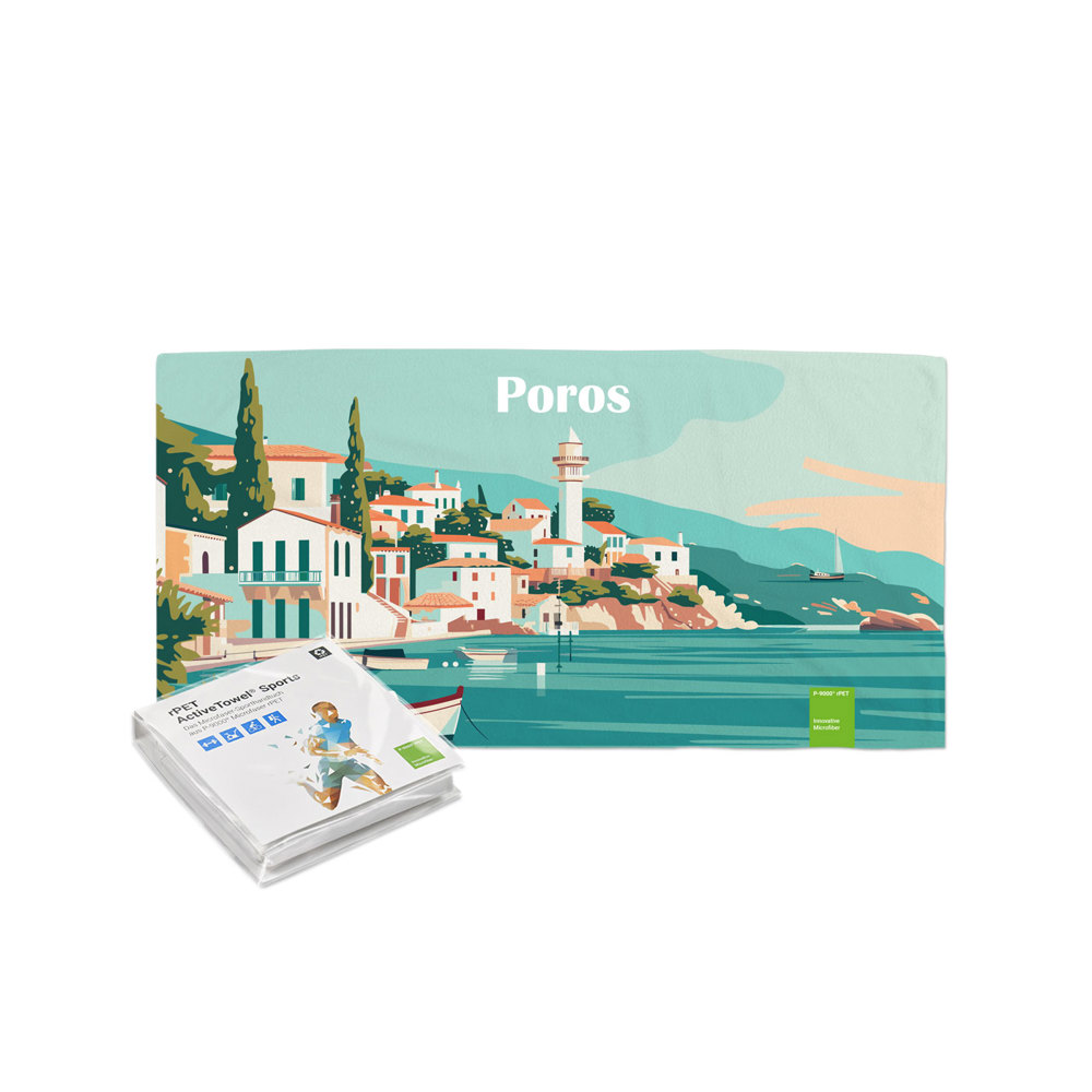 rPET ActiveTowel® Sports in polybag met standaard vouwkaart, all-inclusive-pakket