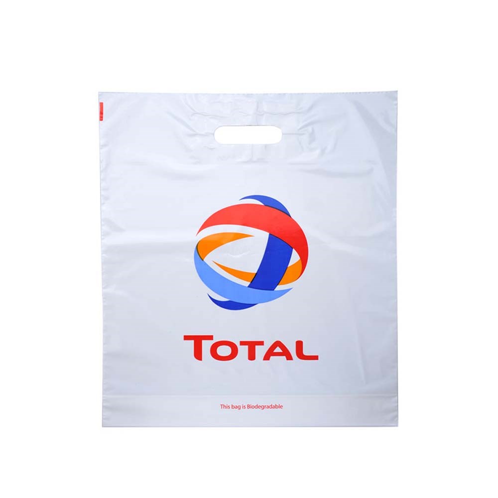 Plastic tas 56 x 45 x 7,5 cm, 48 micron, biologisch afbreekbaar, stanshandvat, 2 zijden