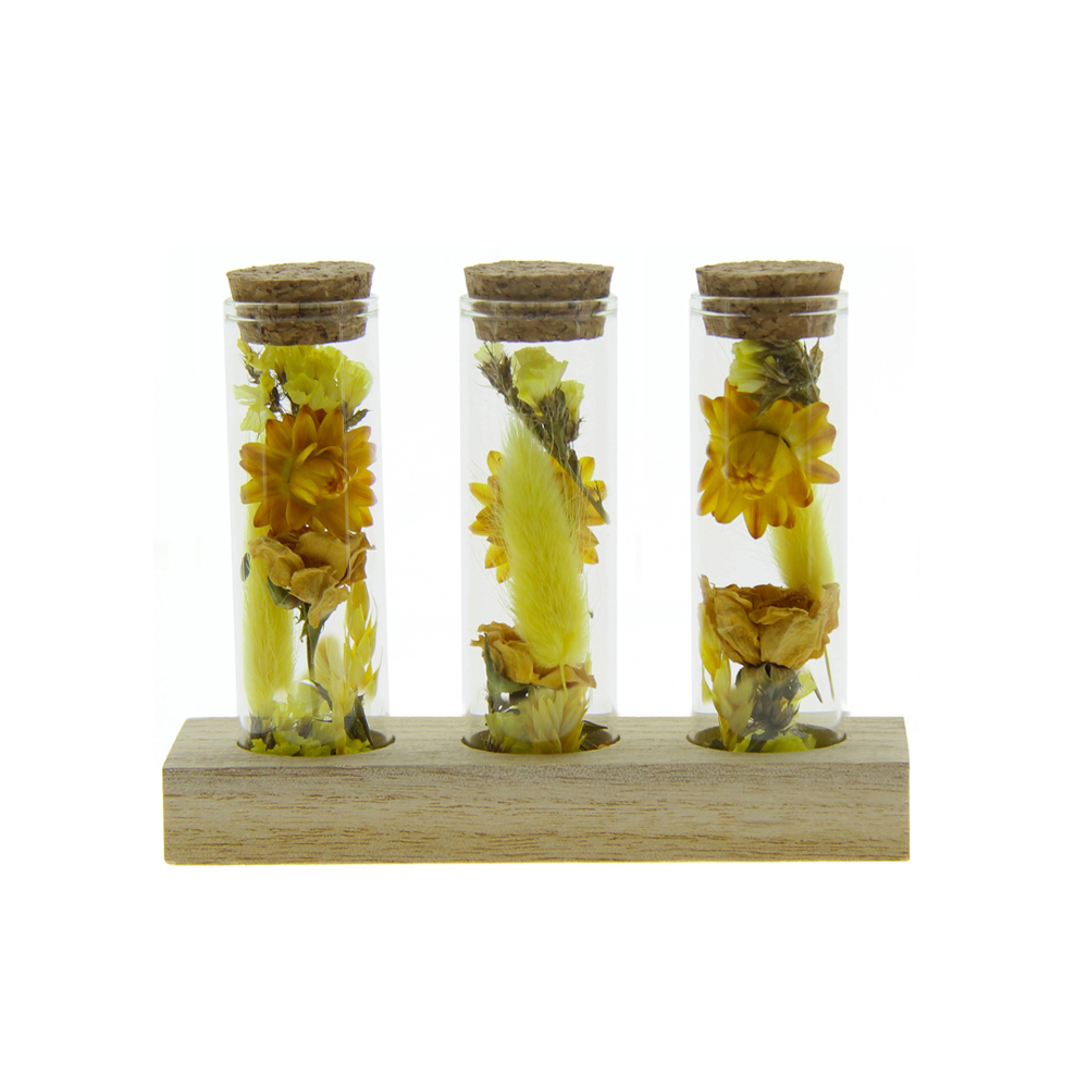 Dried Flowers - Trio tube & wood - geel