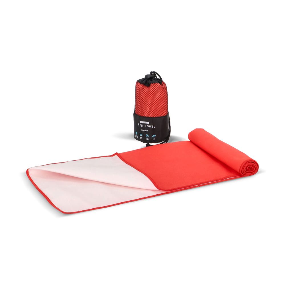 R-PET sneldrogende sport handdoek 40x80cm met etui (200g/m²) sublimatie - Rood
