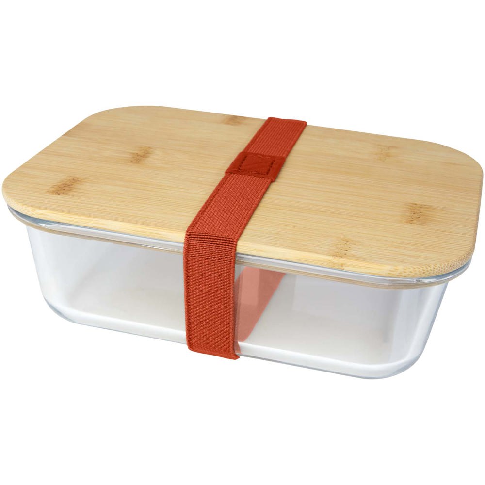 Roby 1000 ml glazen lunchbox met bamboe deksel - Baksteen