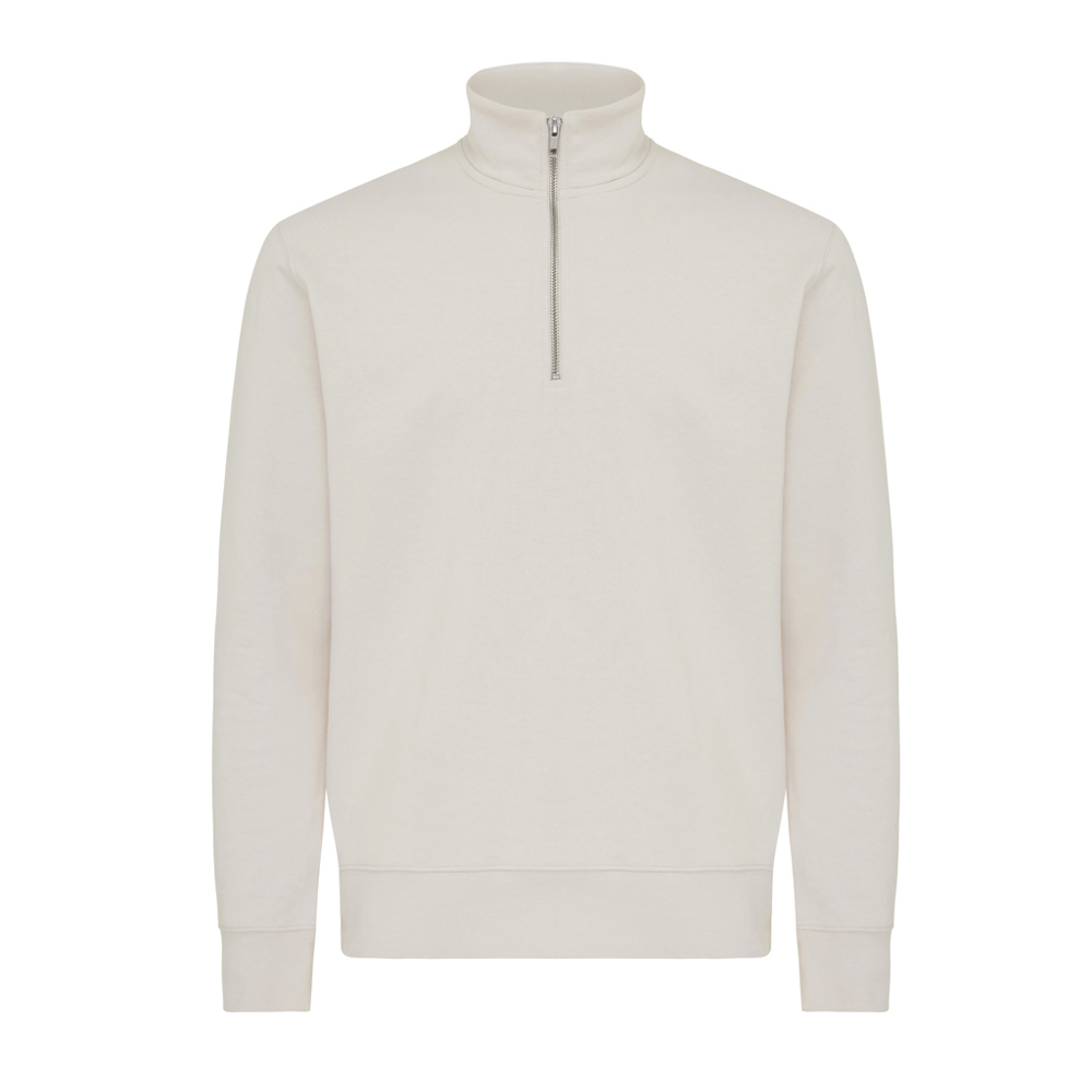 IQONIQ Elgon gerecycled katoen sweater met kwartritssluiting - ivory white (± PMS 12-2103 TCX)